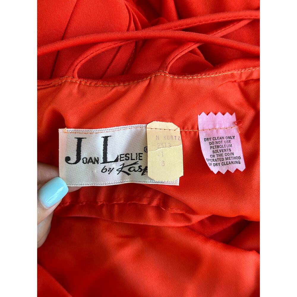 Vintage Joan Leslie Kasper Long Maxi Dress Wmn  8 Red Strappy Halter Formal Gown - Picture 8 of 8